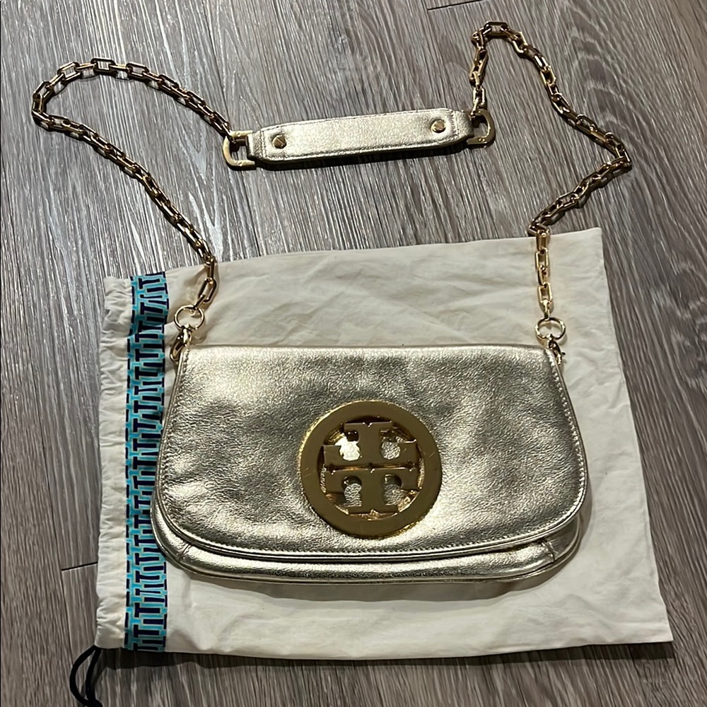 Tory Burch Gold Metallic Crossbody Bag with Chain Strap
